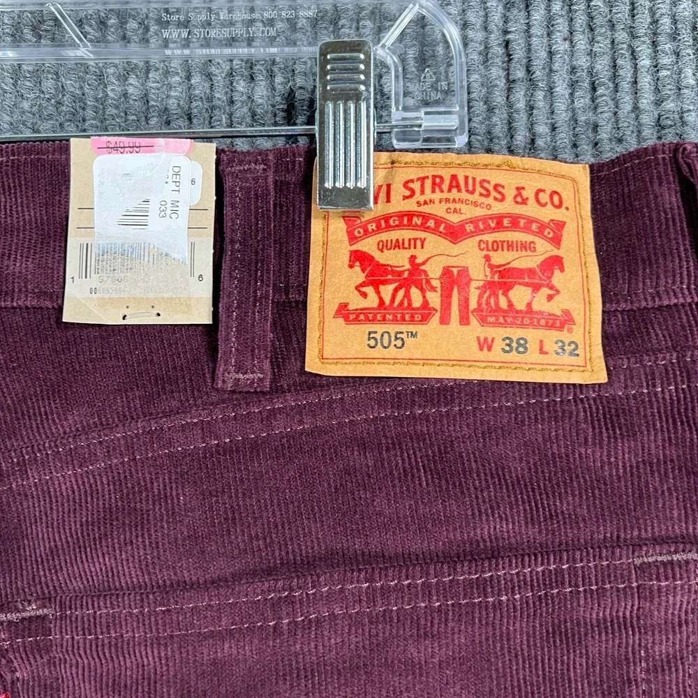 Levis 505 Corduroy Jeans Mens 38x32 Purple 5 Pocket Regular Fit Stretch New